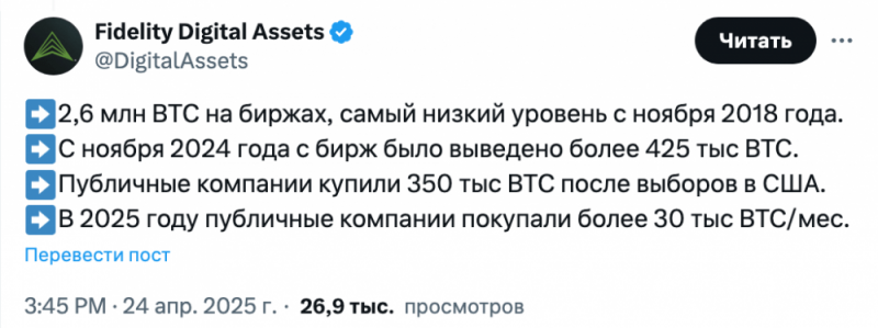 
			Предложение биткоинов на биржах падает &laquo;из-за покупок публичных компаний&raquo;		