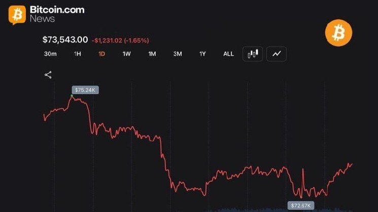
			Трейдеры вернули курс биткоина выше отметки в 73 000 долларов после волны ликвидаций на сумму 352 млн долларов		